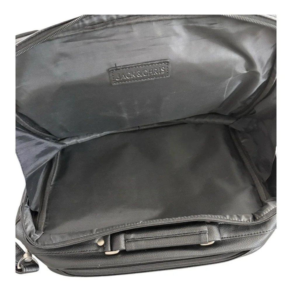 Jack & Chris Bag Messenger Black Faux Leather Travel Carry‎ On Shoulder Office